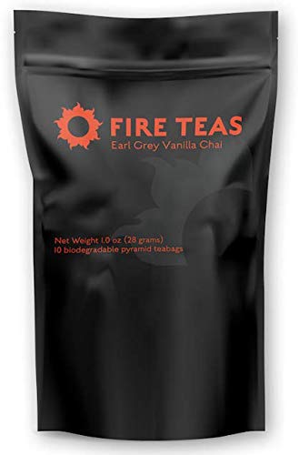 FIRE TEAS Organic Vanilla Keto Tea - Organic Earl Grey, Clove, Vanilla, Black Pepper, Cardamom, Cinnamon, Ginger - Anti Oxidant Rich, Naturally Sweet & Spicy, Bergamot Oil Coated - Made in USA