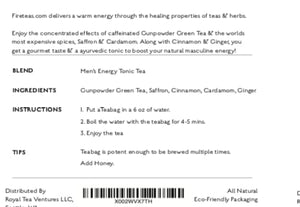 FIRE TEAS Men's Energy Tonic Tea - Gunpowder Green Tea, Cardamom, Cinnamon, Ginger, Saffron - Made in the USA