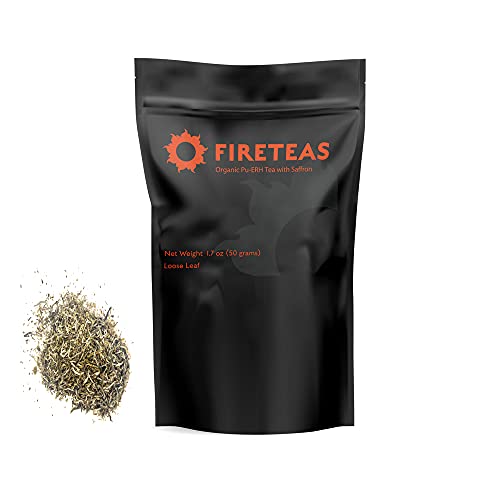 FIRE TEAS Pu-ERH Loose Leaf Saffron Tea - Aged, Smooth & Elegant Taste - Made in the USA