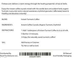 FIRE TEAS Instant Coffee with Turmeric & Erythritol Mixed - Superfood Coffee Powder & Granules - Made in the USA