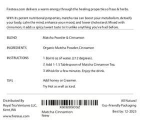 FIRE TEAS Matcha Cinnamon Green Tea Powder - Perfect for Smoothies, Lattes & Tea Mixes - Made in the USA