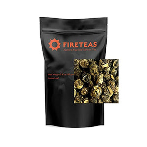 FIRE TEAS Imperial Jasmine Dragon Pearls Saffron Tea - Rolled Green Tea Pearls, Delicious - Made in WA