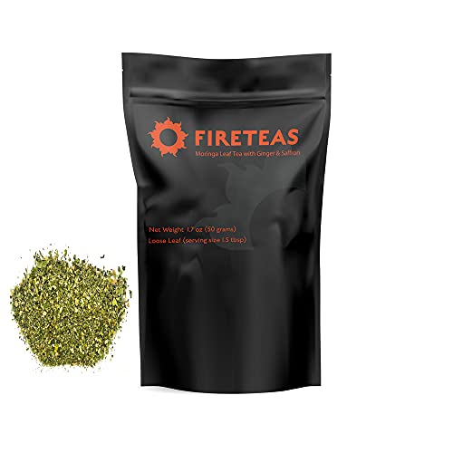 FIRE TEAS Organic Moringa Leaf Tea with Ginger & Saffron - Loose Leaf Blend - Made in the USA.