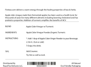 FIRETEAS Apple Cider Vinegar & Turmeric Powdered Mix - Prebiotic, Organic, Made in the USA